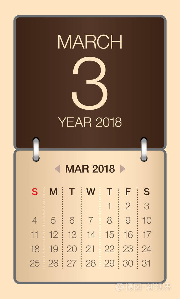 3月2018年日历矢量图