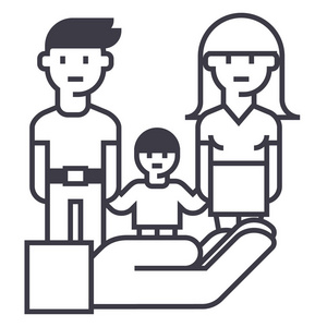 家庭生活保护保险矢量线图标 标志 插图背景，可编辑笔触