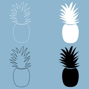 菠萝的黑色和白色颜色图标