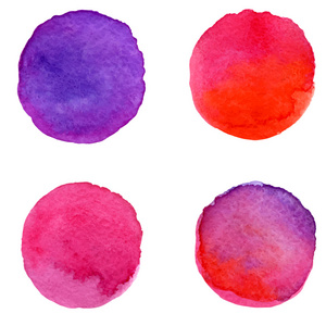 矢量水彩集，4轮红色和紫色刷渍