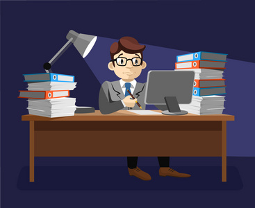 熬夜工作插画图片