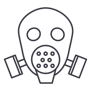 防毒面具呼吸器矢量线图标, 标志, 插图背景,可编辑笔触照片