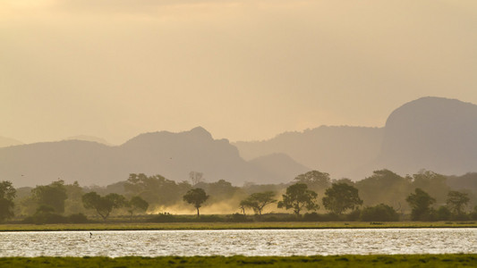 日出在阿鲁加姆湾 lagoo，斯里兰卡