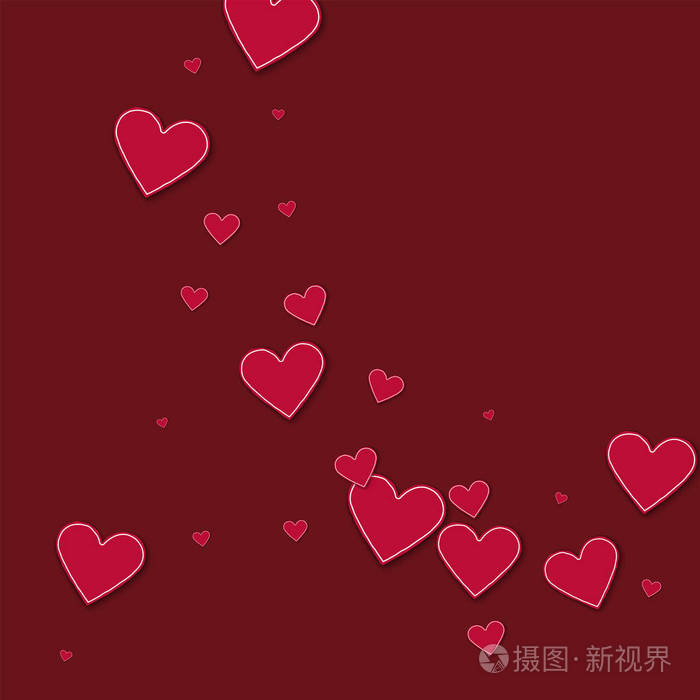 抠出红纸做的爱心抽象盘旋而酒红色背景矢量图