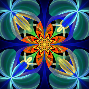 花朵的花瓣的对称图案.蓝色和橙色的档案文件照片