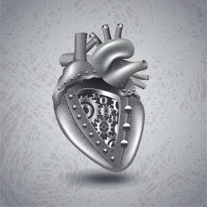 心电机蒸汽朋克金属心与齿轮照片