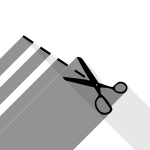 剪刀签署的插图。矢量。有两个扁平的灰色阴影，白色背景上的黑色图标