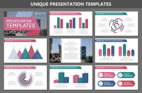 多功能演示文稿模板幻灯片与图形和图表的多色彩元素集。单张 企业报告 市场营销 广告 年度报告 书籍封面设计