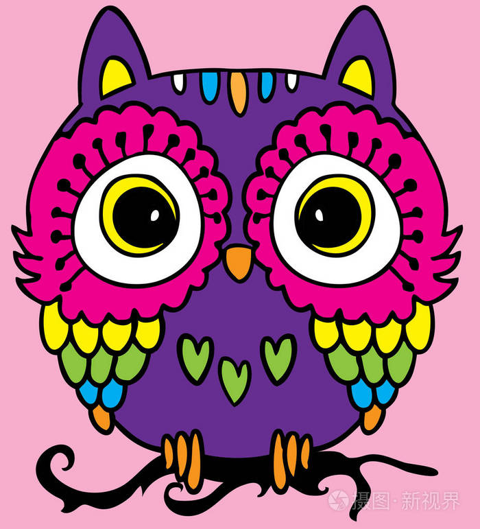 可爱的卡通彩色猫头鹰