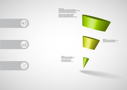3d 图图表模板与倾斜的三角形水平划分为三个绿色片