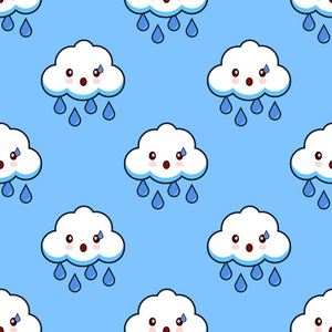 多雨的矢量多雨的可爱卡哇伊卡通无缝模式云.平面设计矢量照片