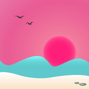 海边日落插画背景在海上,矢量图的日落照片