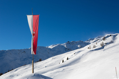 旗帜飘扬在雪山