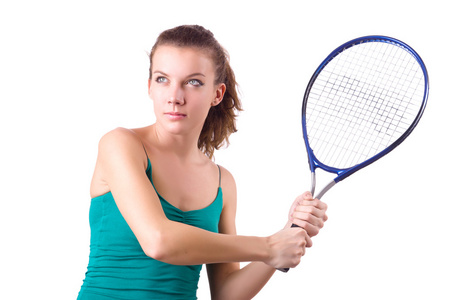 上白色孤立的女子网球选手