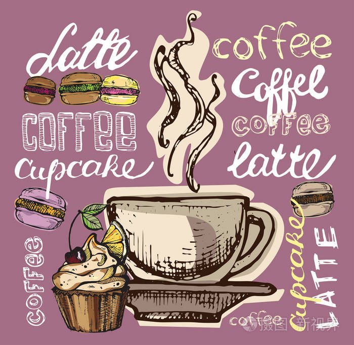 手绘咖啡套.甜点心