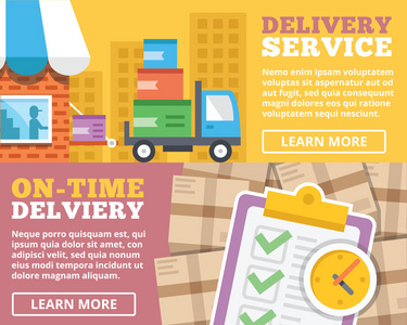 交付服务,准时交货平插图概念集照片