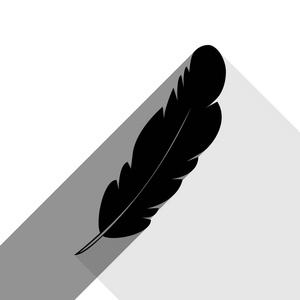 羽毛标志图。矢量。有两个扁平的灰色阴影，白色背景上的黑色图标