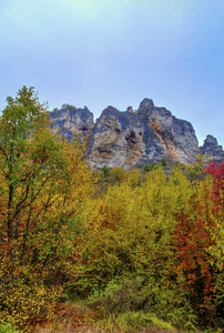 在山与多彩的秋天森林景观图片