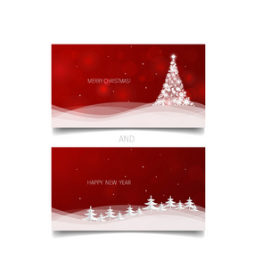 节日礼品券与圣诞树，矢量图