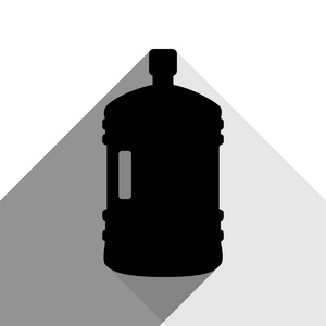 塑料瓶剪影标志。矢量。有两个扁平的灰色阴影，白色背景上的黑色图标