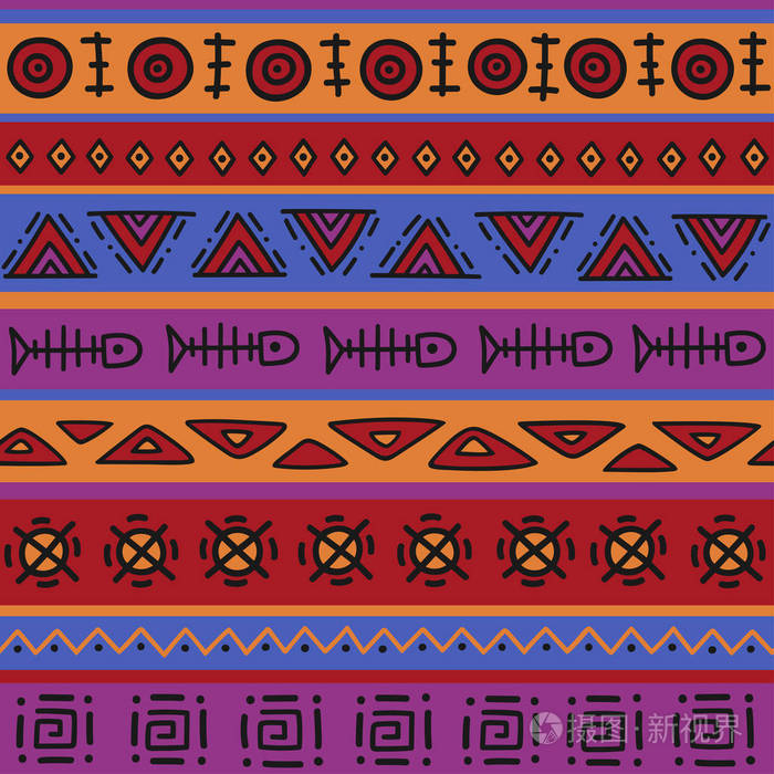 观赏元素非洲主题.无缝复古装饰部落边界组.