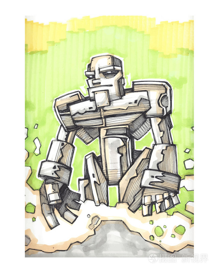 机器人.手的素描画