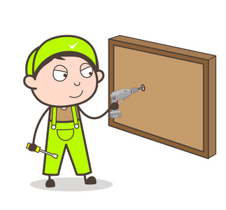 卡通机械钻孔机在墙矢量照片