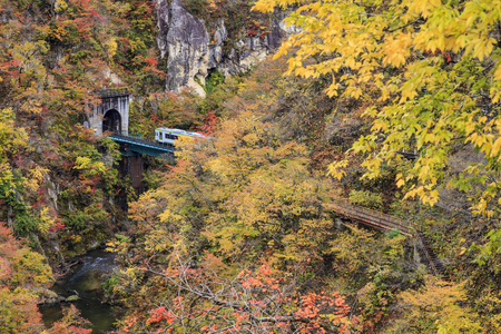 鸣子峡在日本的秋天的颜色