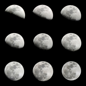 9 新月孤立在黑色背景上的剪影照片