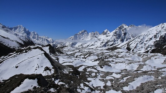 Ngozumba冰川下部和高山