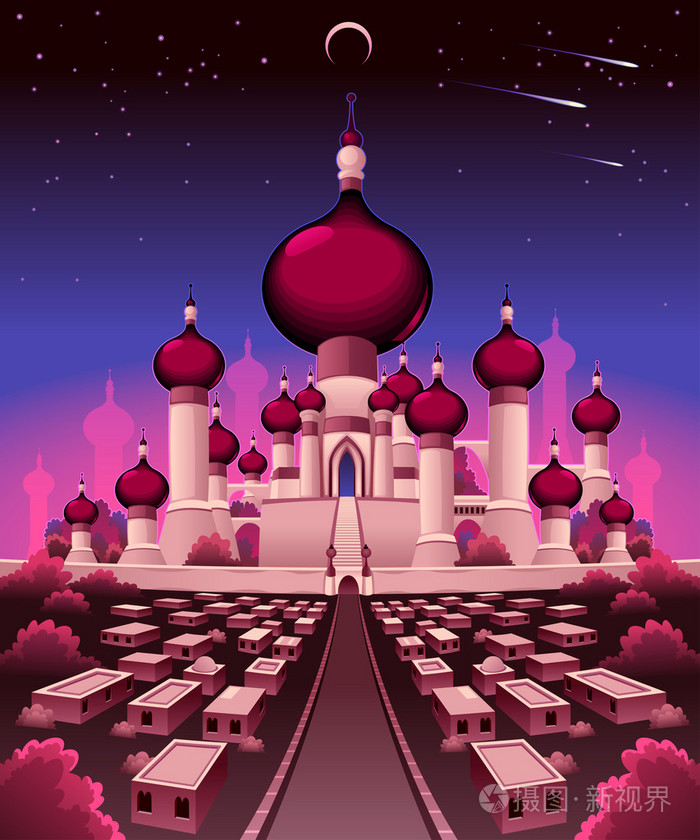在夜晚的阿拉伯城堡插画-正版商用图片0crpnn-摄图新视界