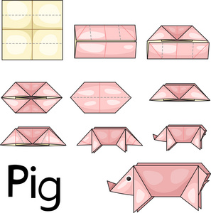 猪折纸插图