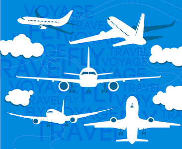 矢量商业设计图标集合 飞行旅行空气运输车辆剪影