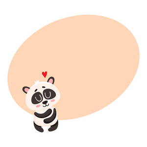 可爱和滑稽的婴儿熊猫字符拥抱自己，展现我的爱