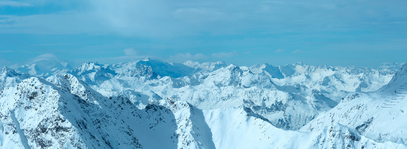 Silvretta 阿尔卑斯山冬季视图 奥地利。全景