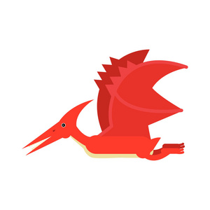 可爱的卡通红色翼龙恐龙,史前和侏罗系怪物矢量图照片