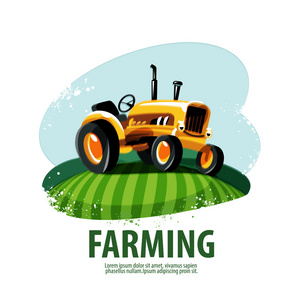 拖拉机矢量 logo 设计模板。丰年祭或农场的图标
