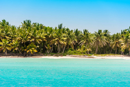 在 Bayahibe，La 莱昂的住宿，多米尼加共和国的沙滩。复制文本的空间