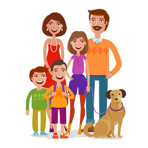 全家福.快乐的人, 子女, 父母.卡通矢量图照片