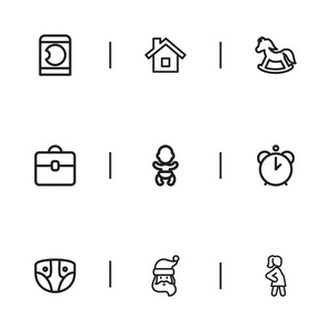 9 可编辑亲戚图标集。包括符号父亲霜 尿布 投资组合等。可用于 Web 移动 Ui 和数据图表设计