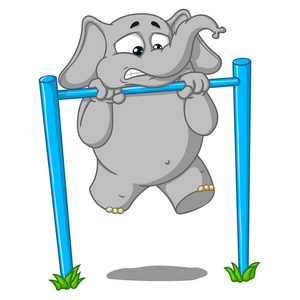 字符.引体向上栏上.对他来说,很难了.孤立大象的大集合.向量卡通照片