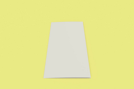空白的白色两折小册子样机在黄色背景上