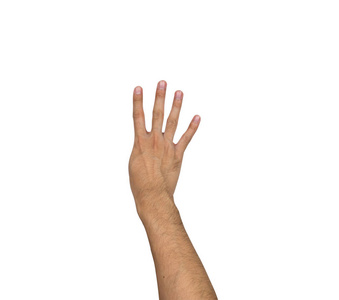 四个手指手势孤立在白色的背景下，剪切路径