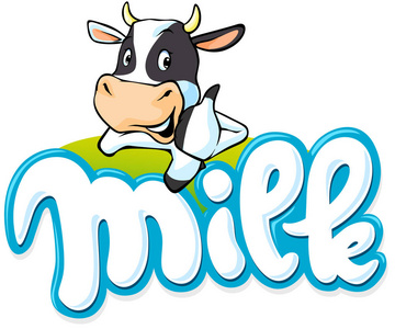 牛奶徽标手写与牛-矢量图照片