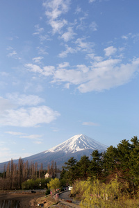 河口湖公园附近的湖和的富士山