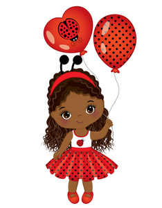 矢量可爱的小非洲裔美国女孩与气球