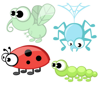 可爱的卡通昆虫组