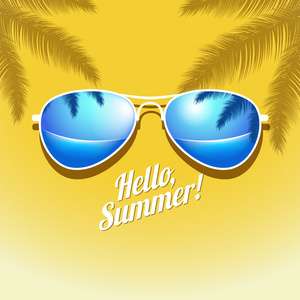 夏季海报与太阳镜棕榈树