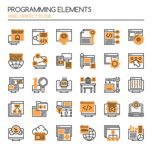 编程元素 细线和像素完美图标