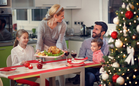 幸福的家庭吃圣诞晚餐